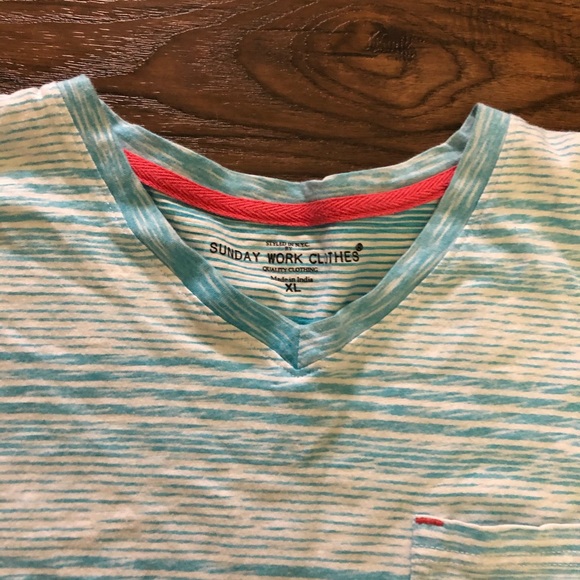 Sunday work clothes V-neck pocket striped T-shirts - Picture 4 of 6